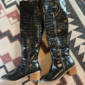 Croc print OTK boots
